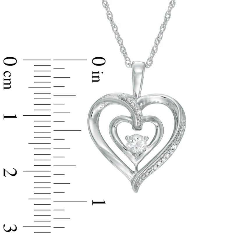 3.5mm White Lab-Created Sapphire and Diamond Accent Double Heart with "MOM" Pendant in Sterling Silver|Peoples Jewellers