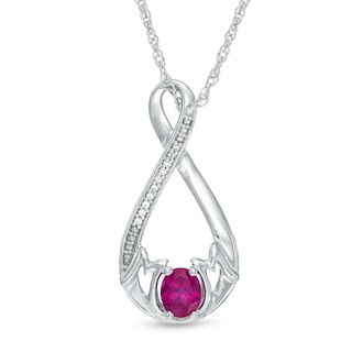 Oval Lab-Created Pink Sapphire and Diamond Accent Infinity "MOM" Pendant in Sterling Silver