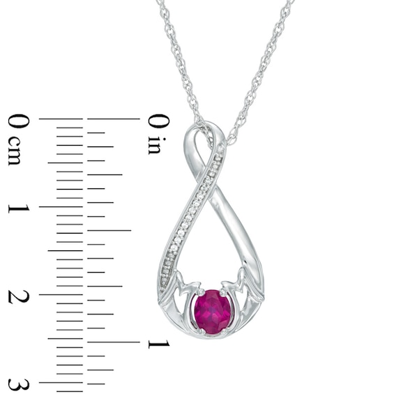 Oval Lab-Created Pink Sapphire and Diamond Accent Infinity "MOM" Pendant in Sterling Silver