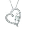 Oval Lab-Created White Sapphire and Diamond Accent "MOM" Heart Pendant in Sterling Silver