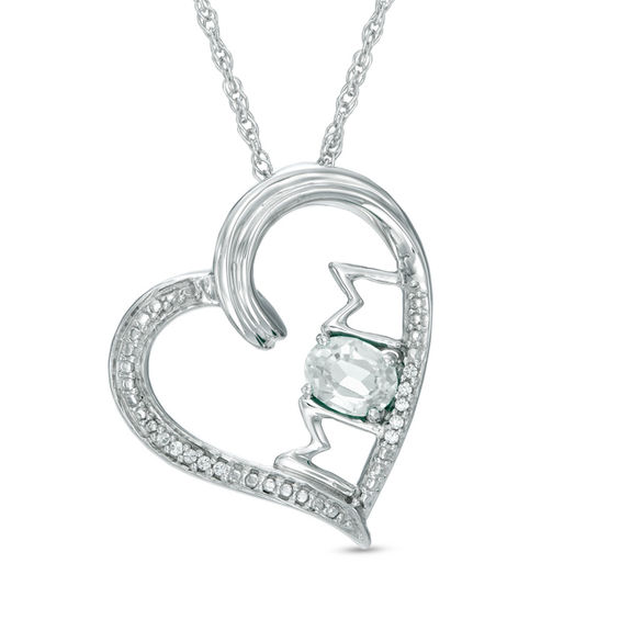 Oval Lab-Created White Sapphire and Diamond Accent "MOM" Heart Pendant in Sterling Silver