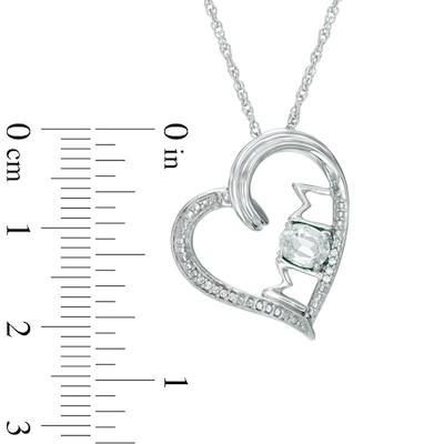 Oval Lab-Created White Sapphire and Diamond Accent "MOM" Heart Pendant in Sterling Silver