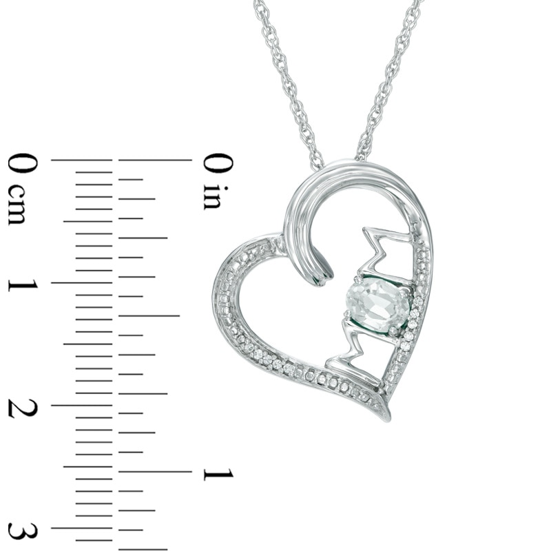 Oval Lab-Created White Sapphire and Diamond Accent "MOM" Heart Pendant in Sterling Silver|Peoples Jewellers
