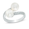 Thumbnail Image 0 of 6.5-7.0mm Freshwater Cultured Pearl and Lab-Created White Sapphire Bypass Ring in Sterling Silver