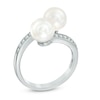 6.5-7.0mm Freshwater Cultured Pearl and Lab-Created White Sapphire Bypass Ring in Sterling Silver