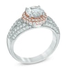 7.0mm Lab-Created White Sapphire Frame Ring in Sterling Silver and 18K Rose Gold Plate