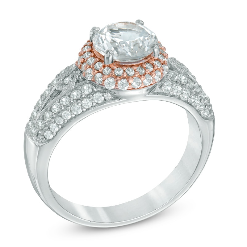 7.0mm Lab-Created White Sapphire Frame Ring in Sterling Silver and 18K Rose Gold Plate|Peoples Jewellers
