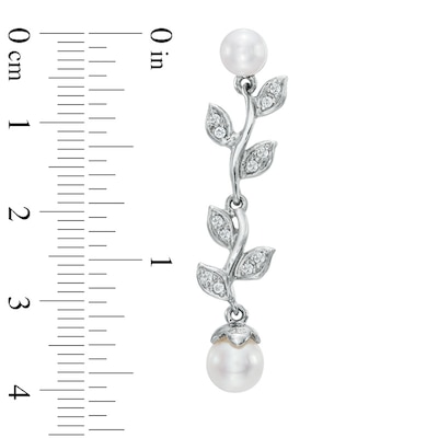 5.0-6.5mm Freshwater Cultured Pearl and Lab-Created White Sapphire Floral Drop Earrings in Sterling Silver