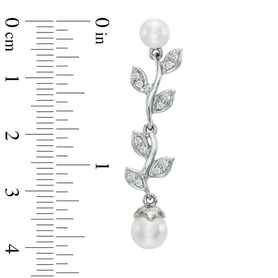 5.0-6.5mm Freshwater Cultured Pearl and Lab-Created White Sapphire Floral Drop Earrings in Sterling Silver