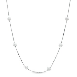 4.5-5.0mm Freshwater Cultured Pearl Station Necklace in Sterling Silver