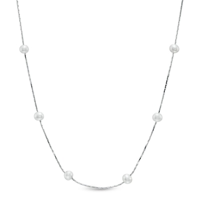 4.5-5.0mm Freshwater Cultured Pearl Station Necklace in Sterling Silver