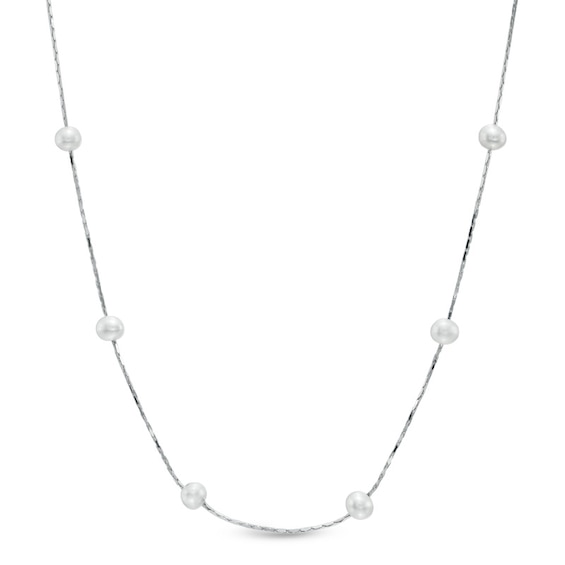 4.5-5.0mm Freshwater Cultured Pearl Station Necklace in Sterling Silver