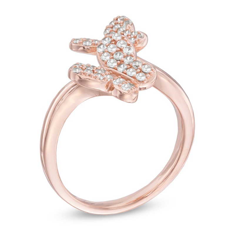 Lab-Created White Sapphire Double Butterfly Ring in Sterling Silver with 18K Rose Gold Plate|Peoples Jewellers
