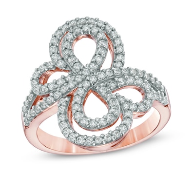 Lab-Created White Sapphire Abstract Clover Ring in Sterling Silver with 14K Rose Gold Plate