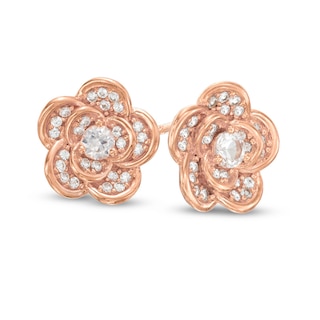 5.0mm Lab-Created White Sapphire Flower Stud Earrings in Sterling Silver with 18K Rose Gold Plate