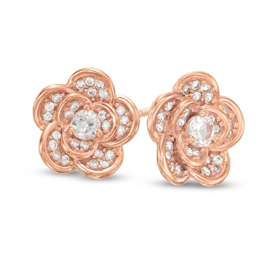 5.0mm Lab-Created White Sapphire Flower Stud Earrings in Sterling Silver with 18K Rose Gold Plate