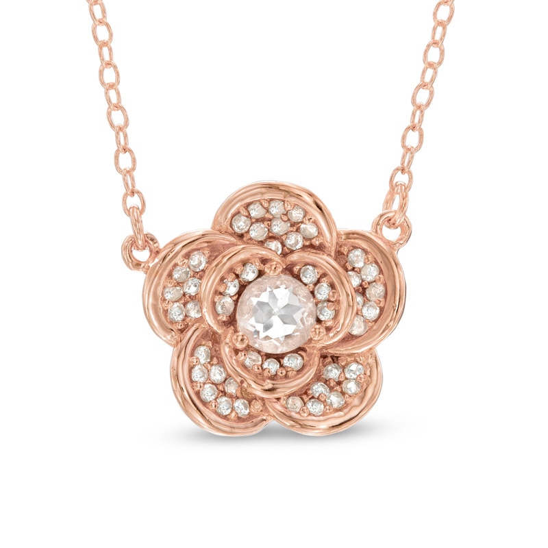 4.0mm Lab-Created White Sapphire Flower Necklace in Sterling Silver with 18K Rose Gold Plate|Peoples Jewellers