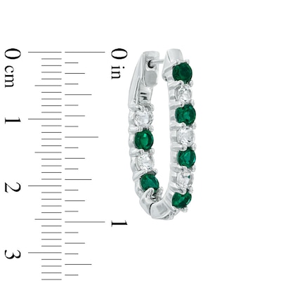 Lab-Created Emerald and White Sapphire Inside-Out Hoop Earrings in Sterling Silver