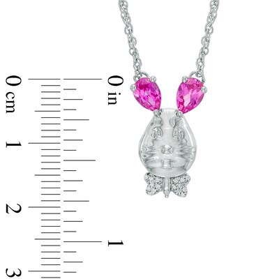 Pear-Shaped Lab-Created Pink Sapphire and Diamond Accent Bunny Rabbit Necklace in Sterling Silver