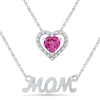 Thumbnail Image 0 of 5.0mm Heart-Shaped Lab-Created Pink Sapphire and Diamond Accent "MOM" Double Strand Necklace in Sterling Silver