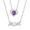 Thumbnail Image 0 of 5.0mm Heart-Shaped Amethyst and Diamond Accent "MOM" Double Strand Necklace in Sterling Silver