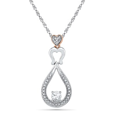 4.0mm Lab-Created White Sapphire and Diamond Accent Heart Pendant in Sterling Silver and 10K Rose Gold