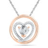 6.0mm Heart-Shaped Lab-Created White Sapphire and Diamond Accent Circle Pendant in 10K Two-Tone Gold