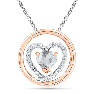 6.0mm Heart-Shaped Lab-Created White Sapphire and Diamond Accent Circle Pendant in 10K Two-Tone Gold