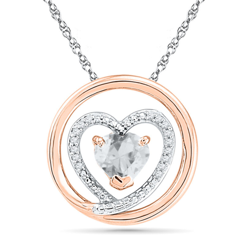 6.0mm Heart-Shaped Lab-Created White Sapphire and Diamond Accent Circle Pendant in 10K Two-Tone Gold|Peoples Jewellers