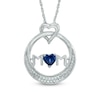 4.0mm Heart-Shaped Blue Lab-Created Sapphire and 0.06 CT. T.W. Diamond "MOM" Circle Pendant in Sterling Silver