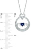 4.0mm Heart-Shaped Blue Lab-Created Sapphire and 0.06 CT. T.W. Diamond "MOM" Circle Pendant in Sterling Silver