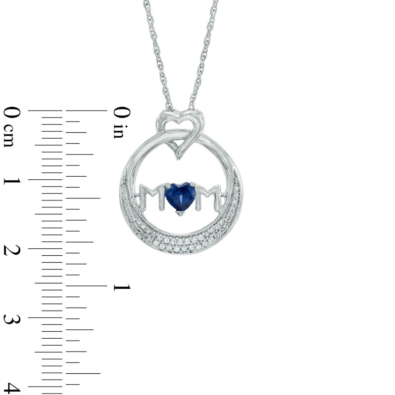 4.0mm Heart-Shaped Blue Lab-Created Sapphire and 0.06 CT. T.W. Diamond "MOM" Circle Pendant in Sterling Silver