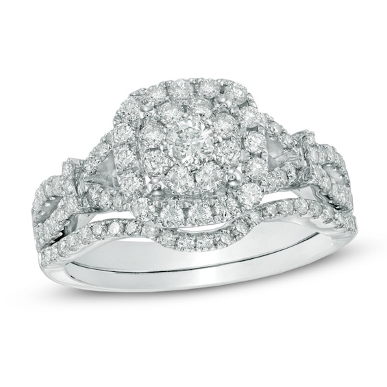 0.98 CT. T.W. Composite Diamond Frame Bridal Set in 14K White Gold