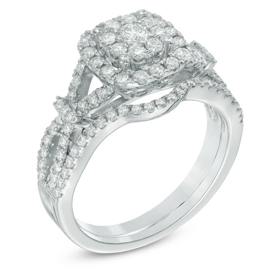 0.98 CT. T.W. Composite Diamond Frame Bridal Set in 14K White Gold