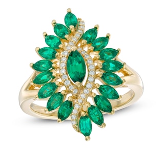 Marquise-Cut Lab-Created Emerald and White Sapphire Ring in Sterling Silver with 14K Gold Plate