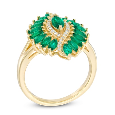 Marquise-Cut Lab-Created Emerald and White Sapphire Ring in Sterling Silver with 14K Gold Plate