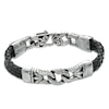 Thumbnail Image 0 of 13.0mm Men's Black Leather and Stainless Steel Spartan Link Bracelet - 8.5"