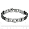 Thumbnail Image 2 of 13.0mm Men's Black Leather and Stainless Steel Spartan Link Bracelet - 8.5"