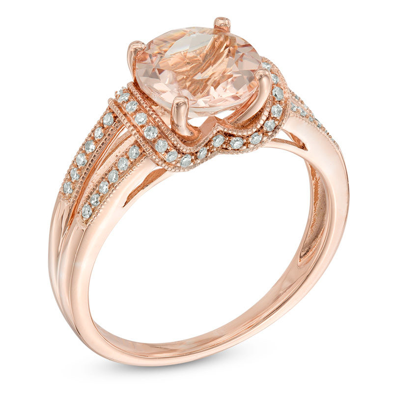 Your Stone Your Story™ 8.0mm Morganite and 0.14 CT. T.W. Diamond Collar Vintage-Style Ring in 14K Rose Gold