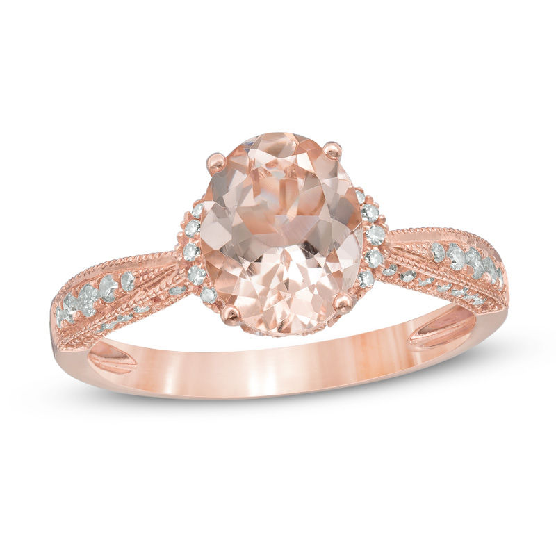 Your Stone Your Story™ Oval Morganite and 0.39 CT. T.W. Diamond Vintage-Style Bridal Set in 14K Rose Gold|Peoples Jewellers