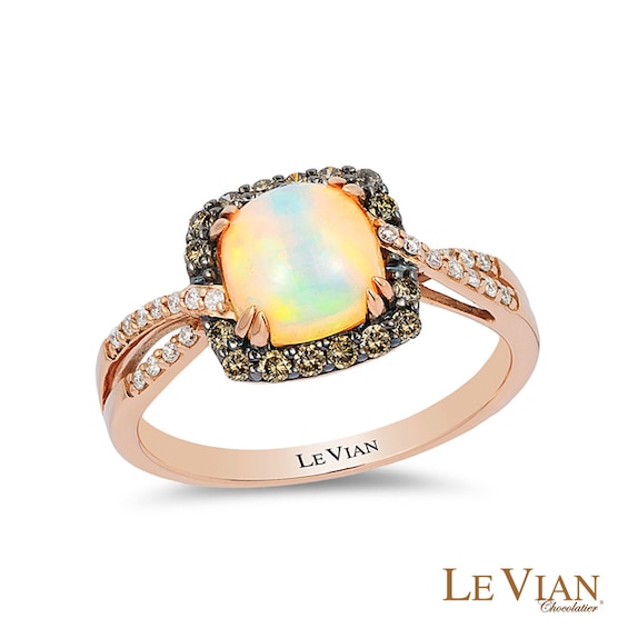 Le Vian® Neopolitan Opal™ and 0.28 CT. T.W. Diamond Frame Split Shank Ring in 14K Strawberry Gold™