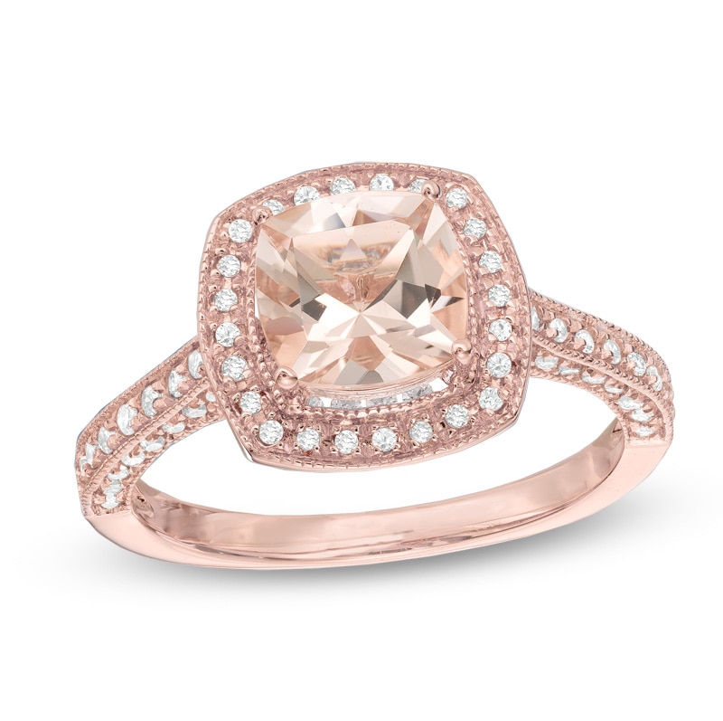 Your Stone Your Story™ 7.0mm Cushion-Cut Morganite and 0.27 CT. T.W. Diamond Frame Ring in 14K Rose Gold|Peoples Jewellers