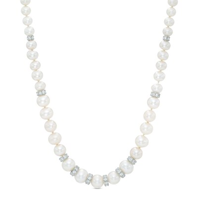 3.0-8.0mm Freshwater Cultured Pearl and Lab-Created White Sapphire Graduating Strand Necklace in Sterling Silver