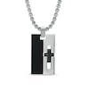 Thumbnail Image 0 of Men's 0.13 CT. T.W. Black Diamond Cross Pendant in Two-Tone Stainless Steel - 24"