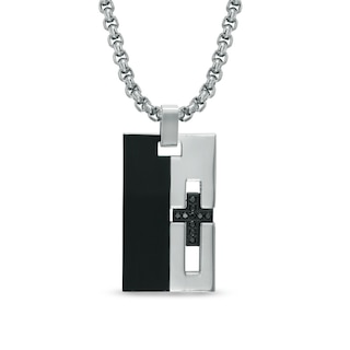 Men's 0.13 CT. T.W. Black Diamond Cross Pendant in Two-Tone Stainless Steel - 24"