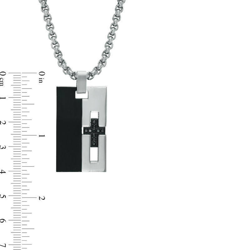 Men's 0.13 CT. T.W. Black Diamond Cross Pendant in Two-Tone Stainless Steel - 24"