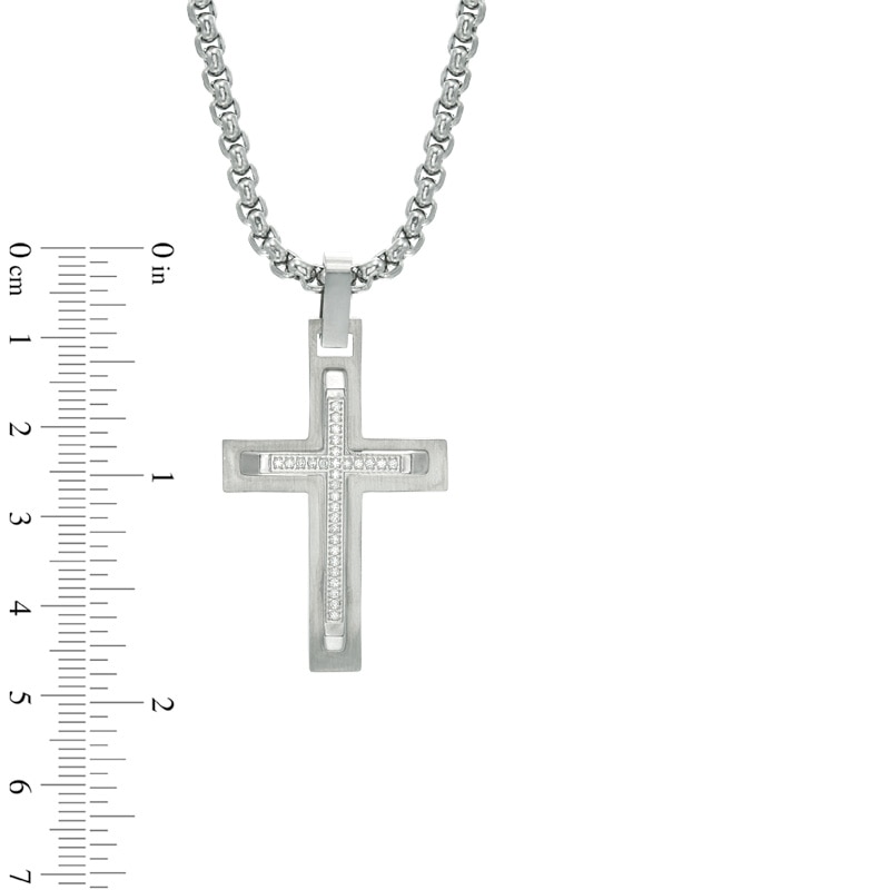 Men's 0.13 CT. T.W. Diamond Cross Pendant in Stainless Steel - 24"