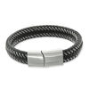 Thumbnail Image 0 of Men's 12.0mm Black Braided Leather and Stainless Steel Bracelet - 8.5"