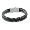 Thumbnail Image 1 of Men's 12.0mm Black Braided Leather and Stainless Steel Bracelet - 8.5"
