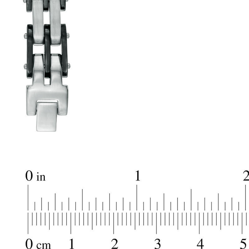 Men's 0.13 CT. T.W. Black Diamond Cross ID Bracelet in Two-Tone Stainless Steel - 8.5"
